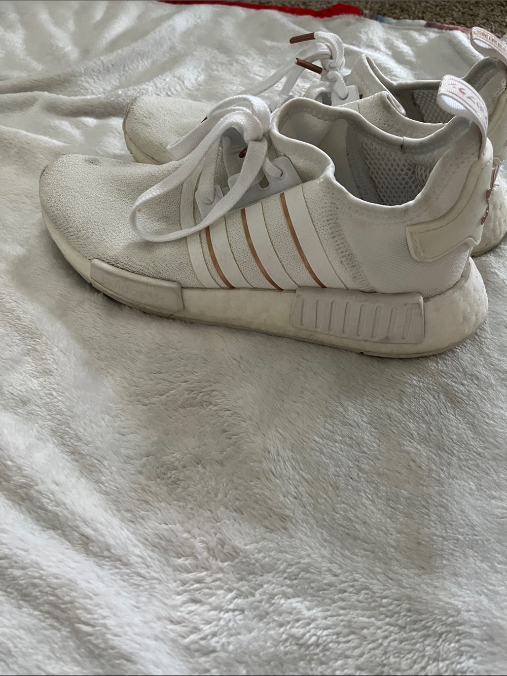 adidas White Low-Top Sneakers with Metallic Pink Stripes